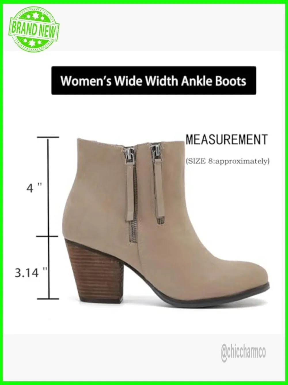 Wide Width Chunky Heel Ankle Booties Side Zip